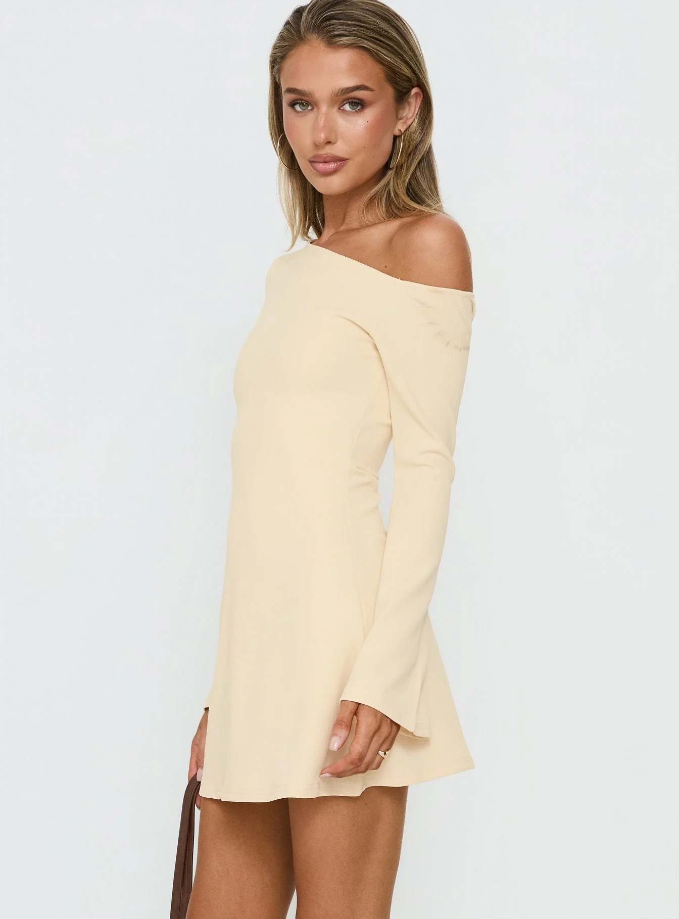 Adrietta Long Sleeve Off Shoulder Mini Dress Butter - Image 4