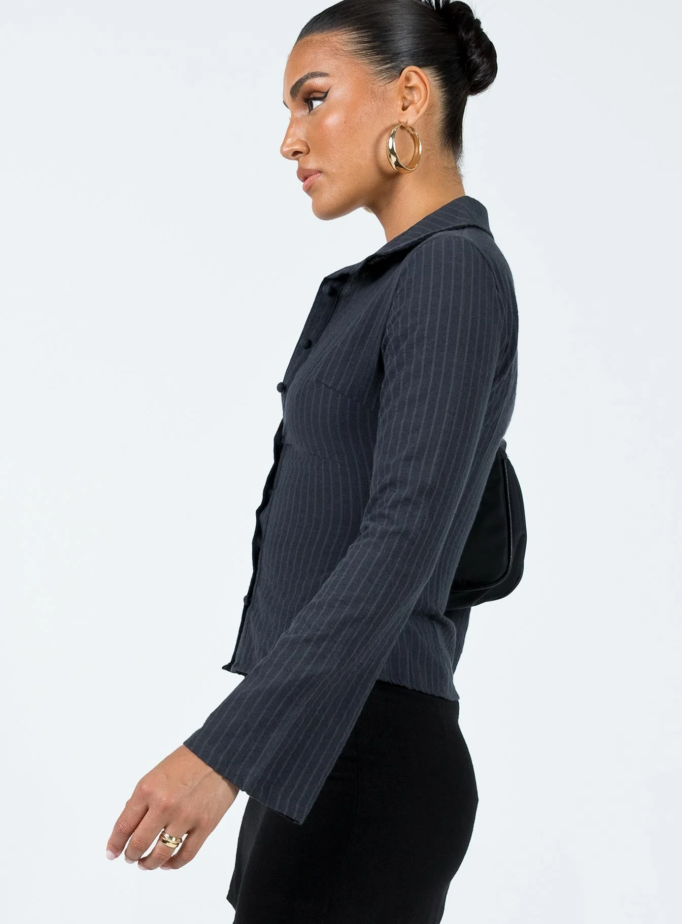 Anni Pinstripe Shirt Black - Image 4