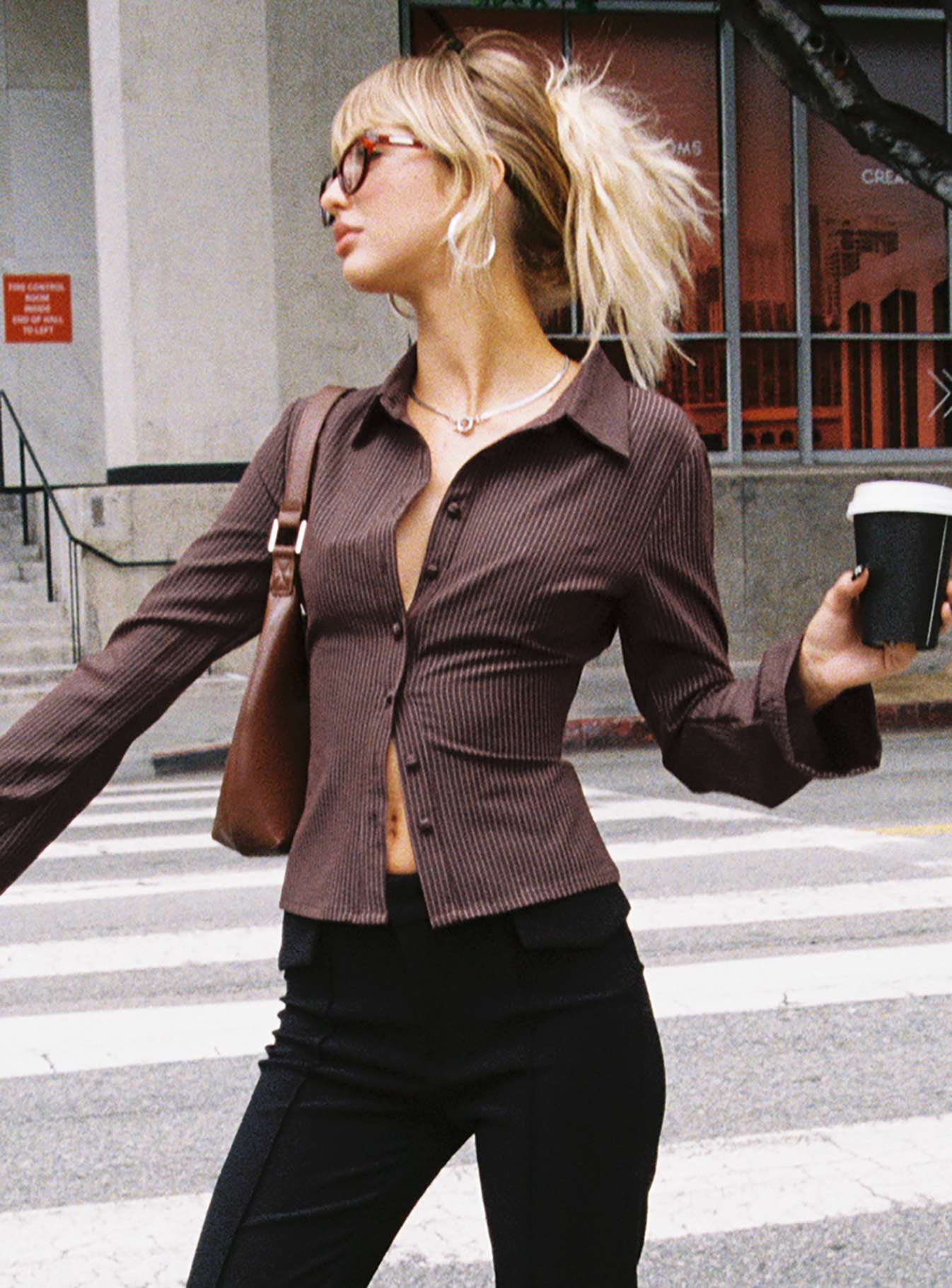 Anni Pinstripe Shirt Brown - Image 7
