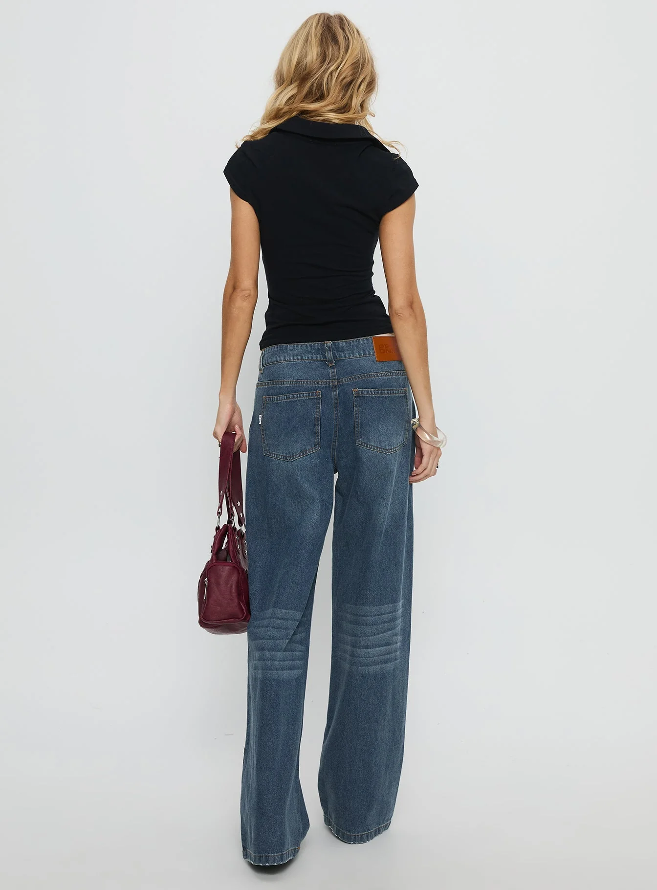 Born Again Mid Rise Straight Leg Contrast Detail Jeans Dark Blue - Image 5