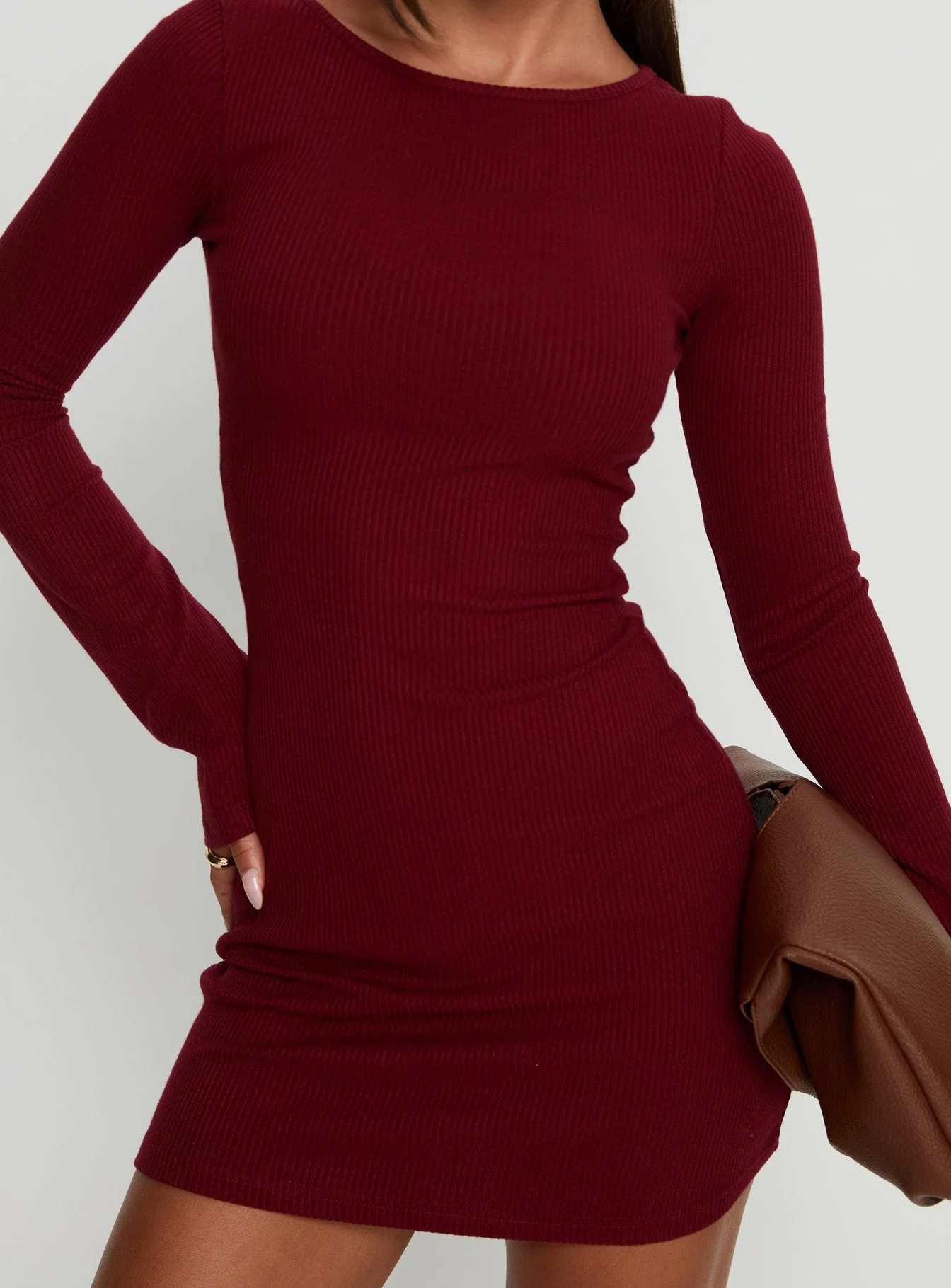 Bryanna Long Sleeve Mini Dress Deep Merlot - Image 6