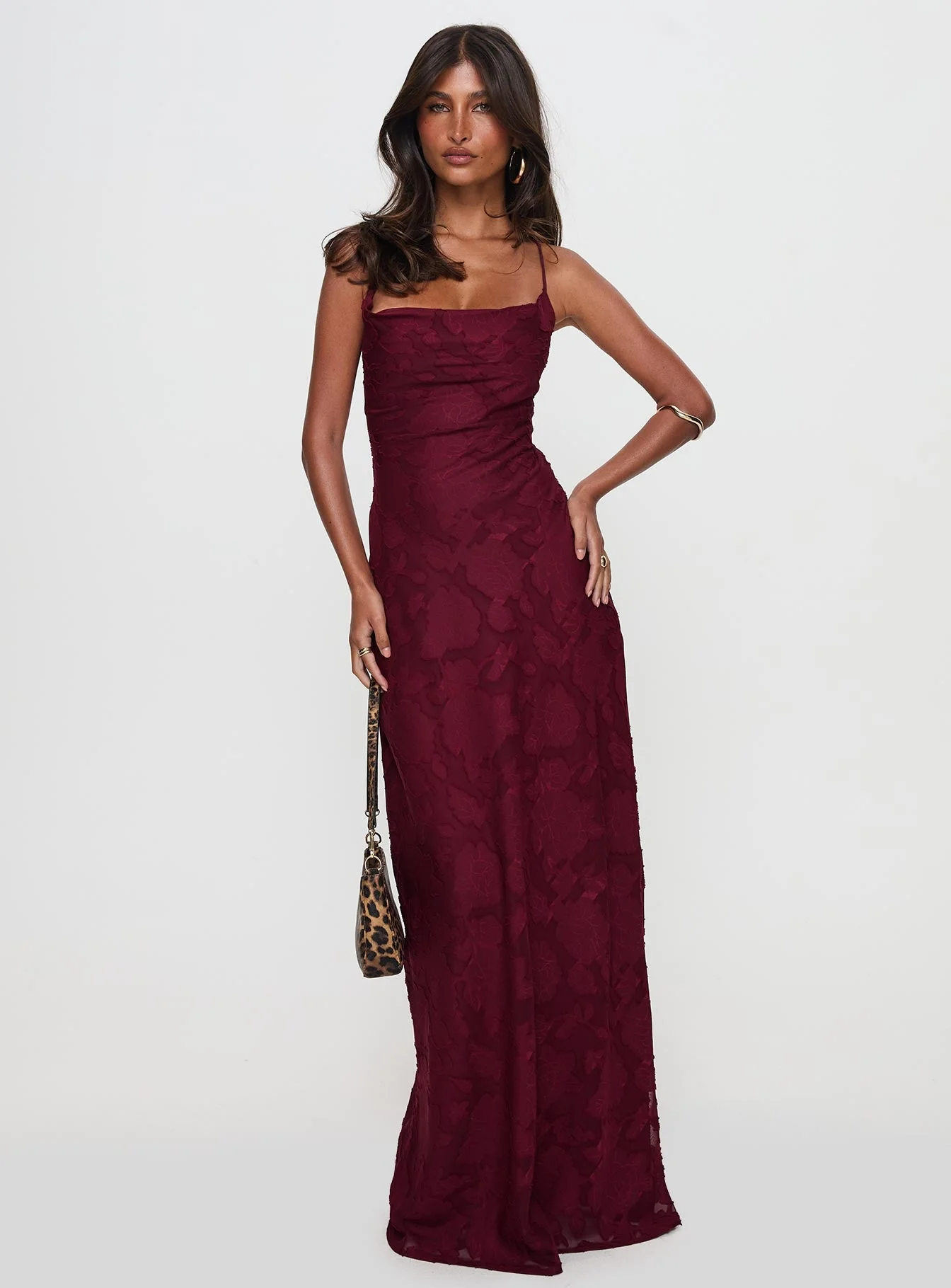 Celena Maxi Dress Burgundy Burnout - Image 3