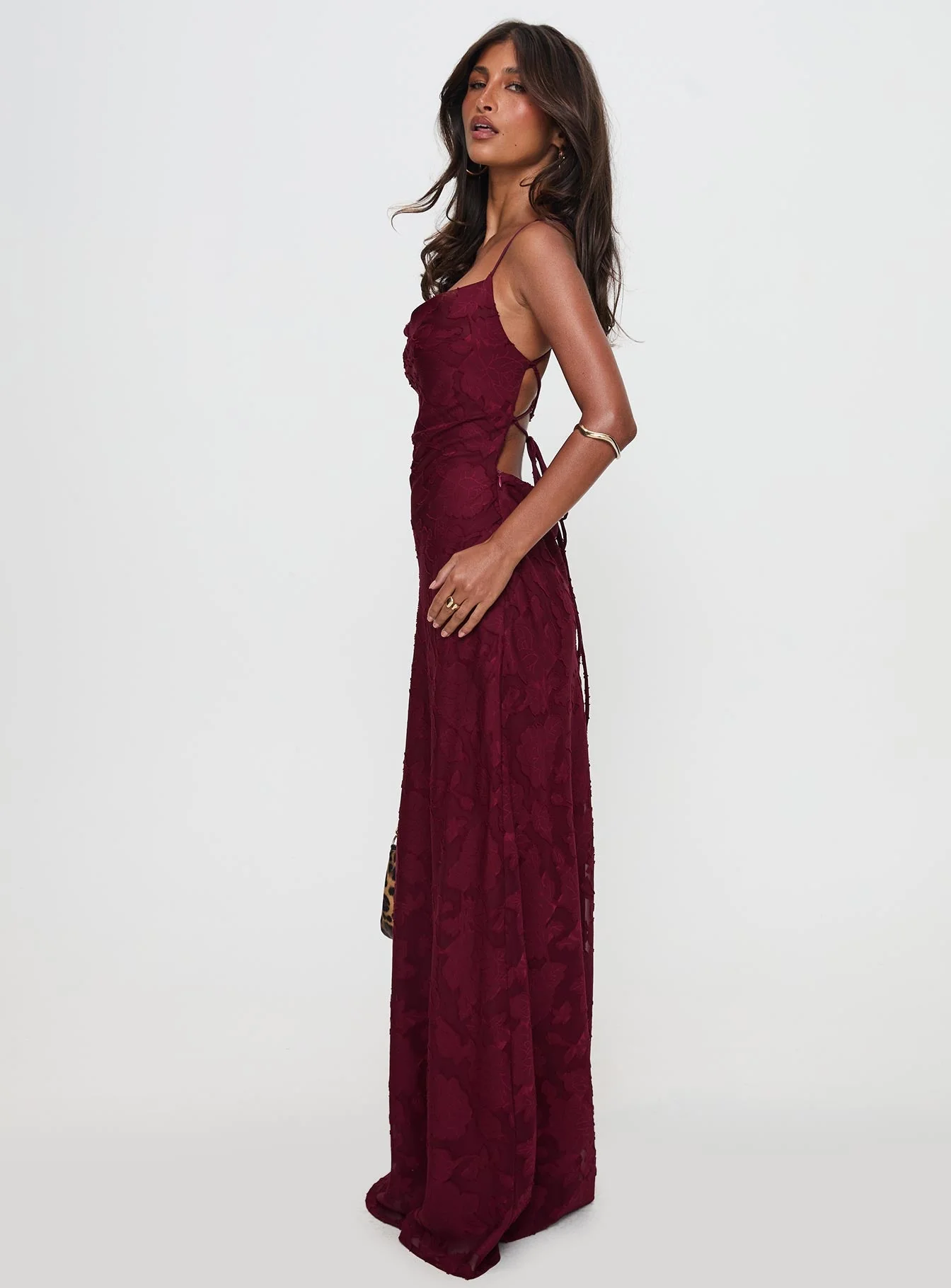 Celena Maxi Dress Burgundy Burnout - Image 4