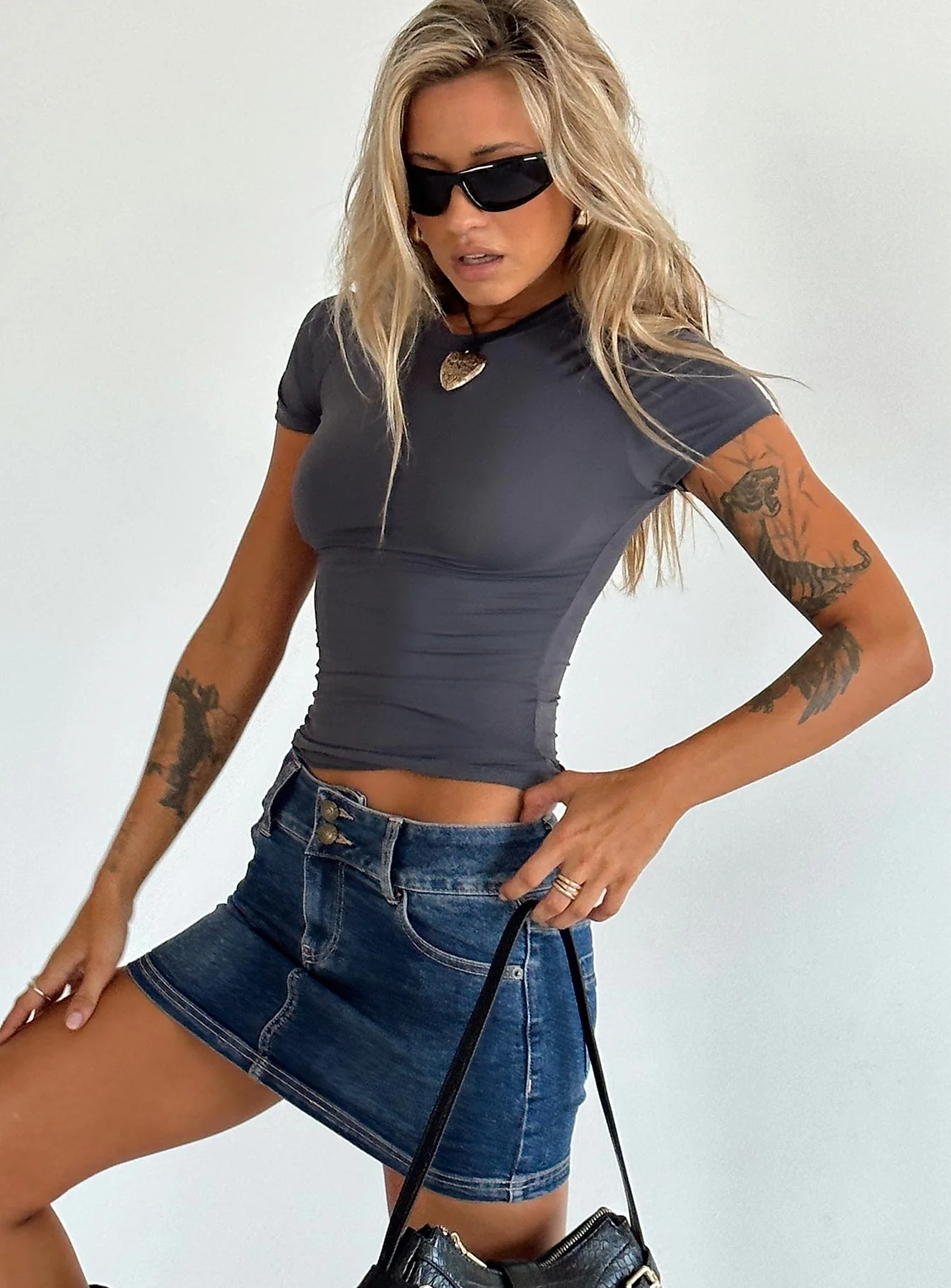 Faya Low Rise Denim Mini Skirt Dark Blue - Image 18