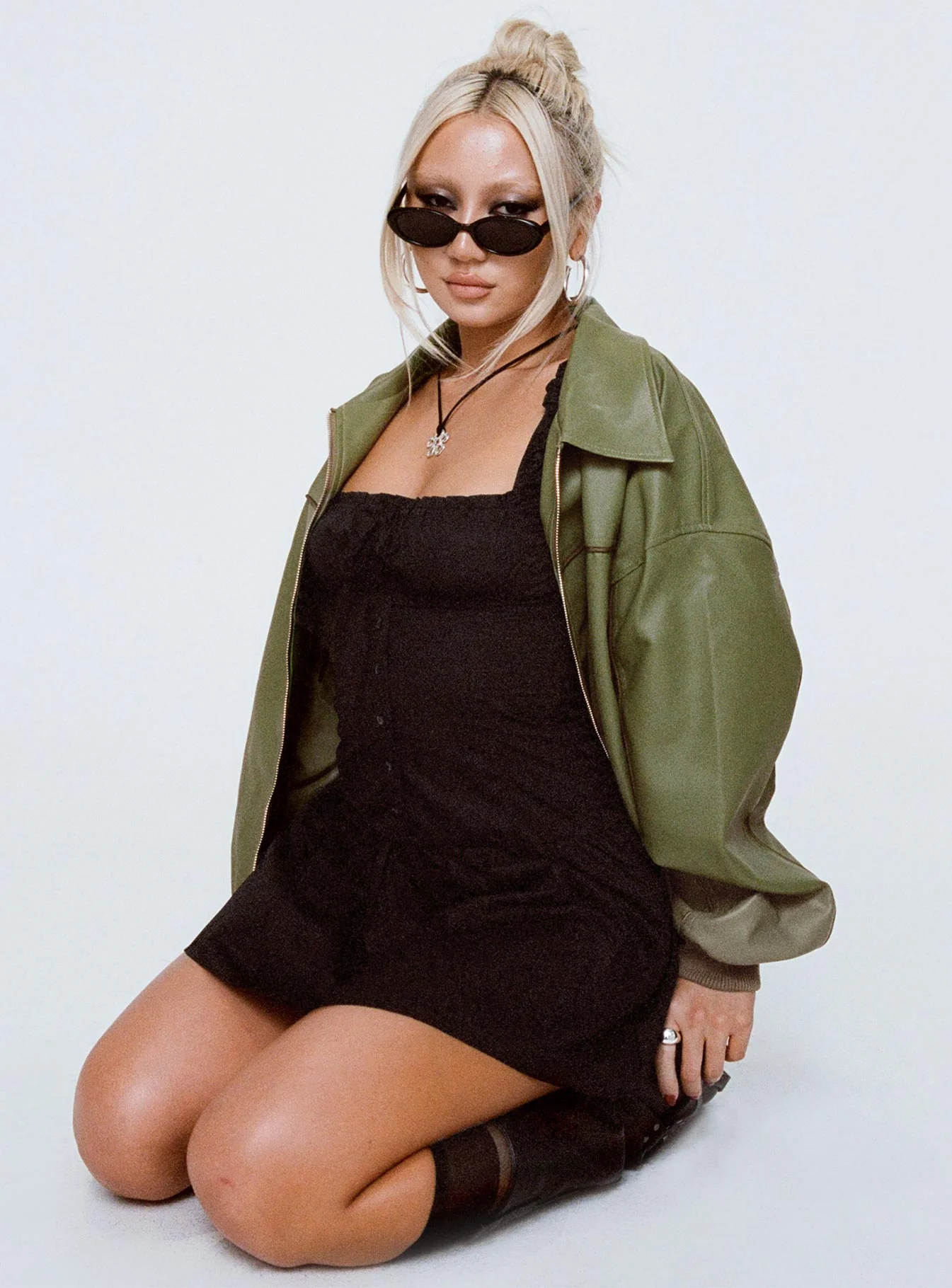 Goldsmith Faux Leather Bomber Jacket Green - Image 11