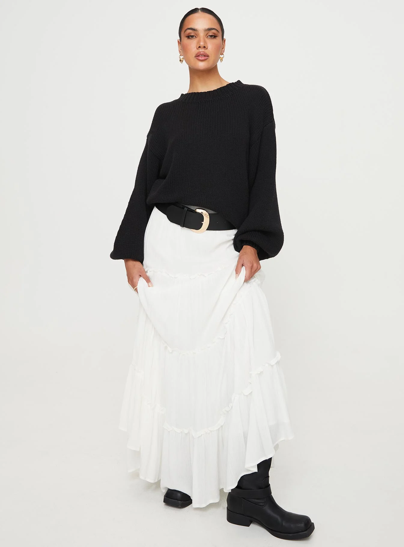 Harmony Balloon Sleeve Knit Sweater Black - Image 3