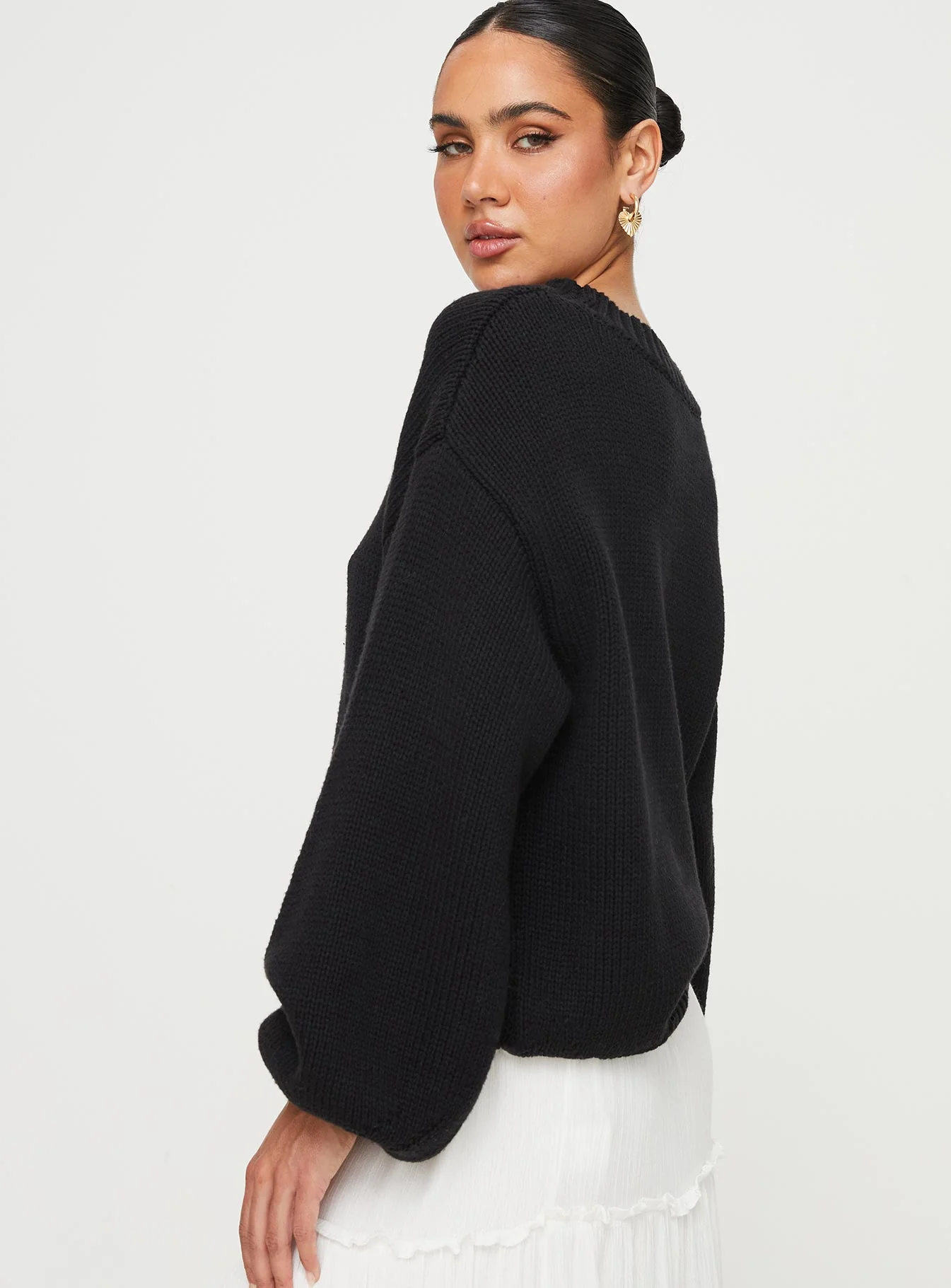 Harmony Balloon Sleeve Knit Sweater Black - Image 4