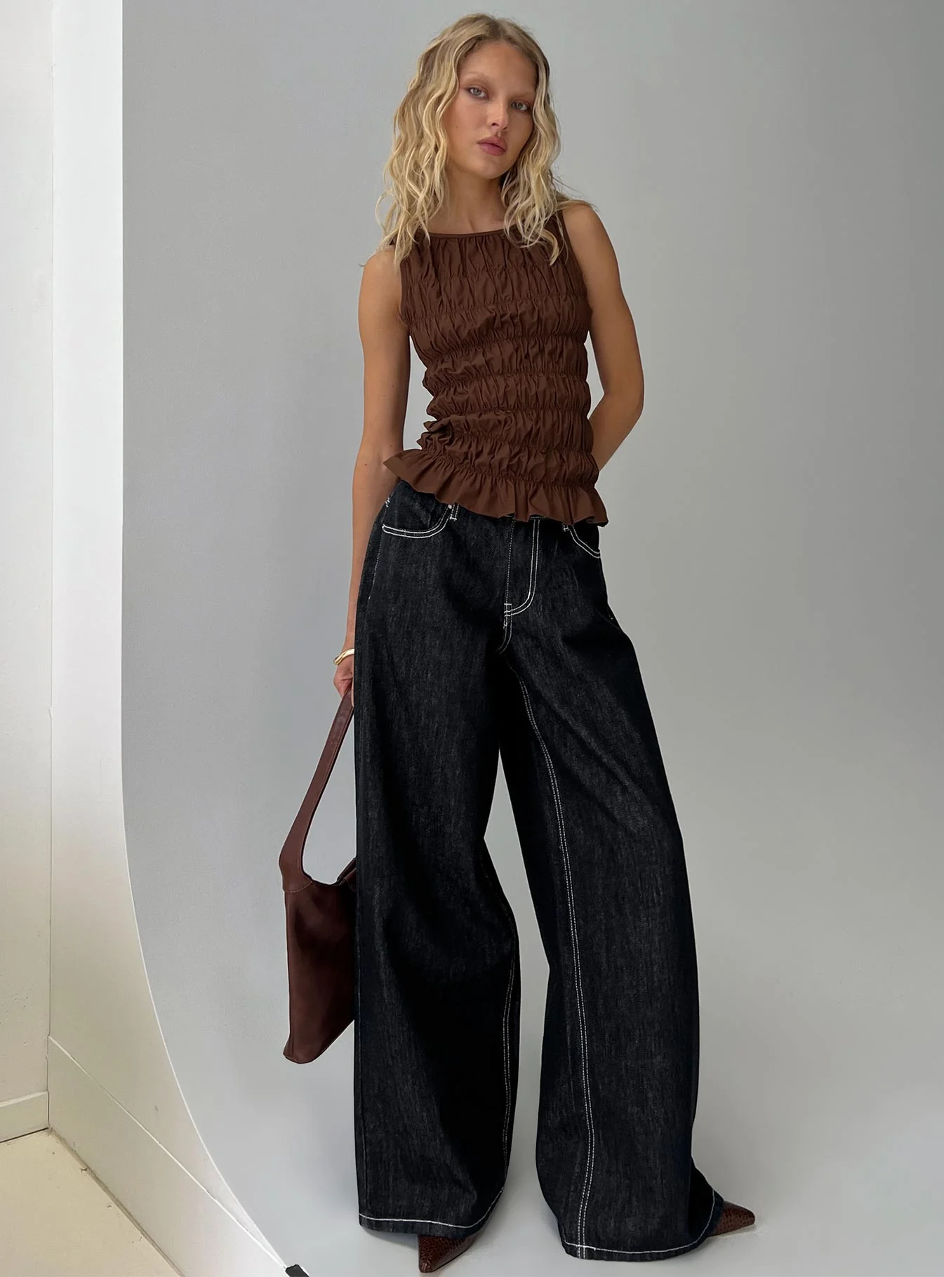 Lierre Low Rise Wide Leg Jeans Dark Blue Wash - Image 8