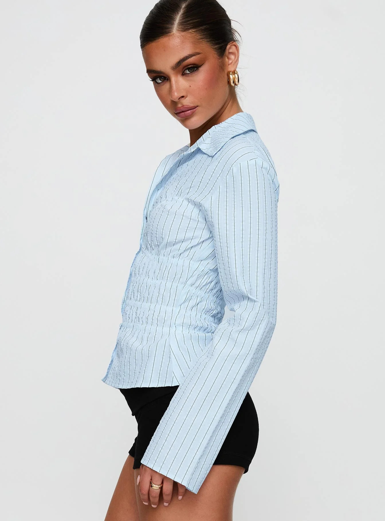 Liesel Shirred Long Sleeve Top Stripe - Image 4