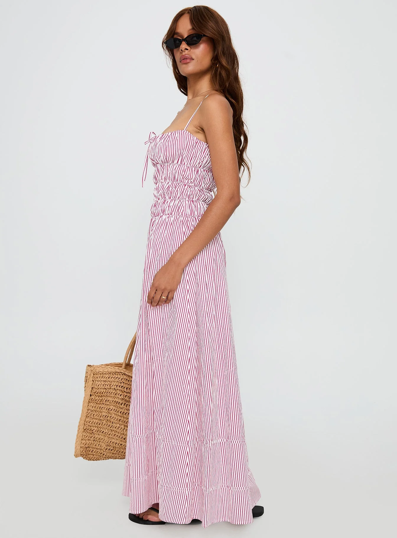 Loralei Shirred Maxi Dress Red Stripe - Image 4