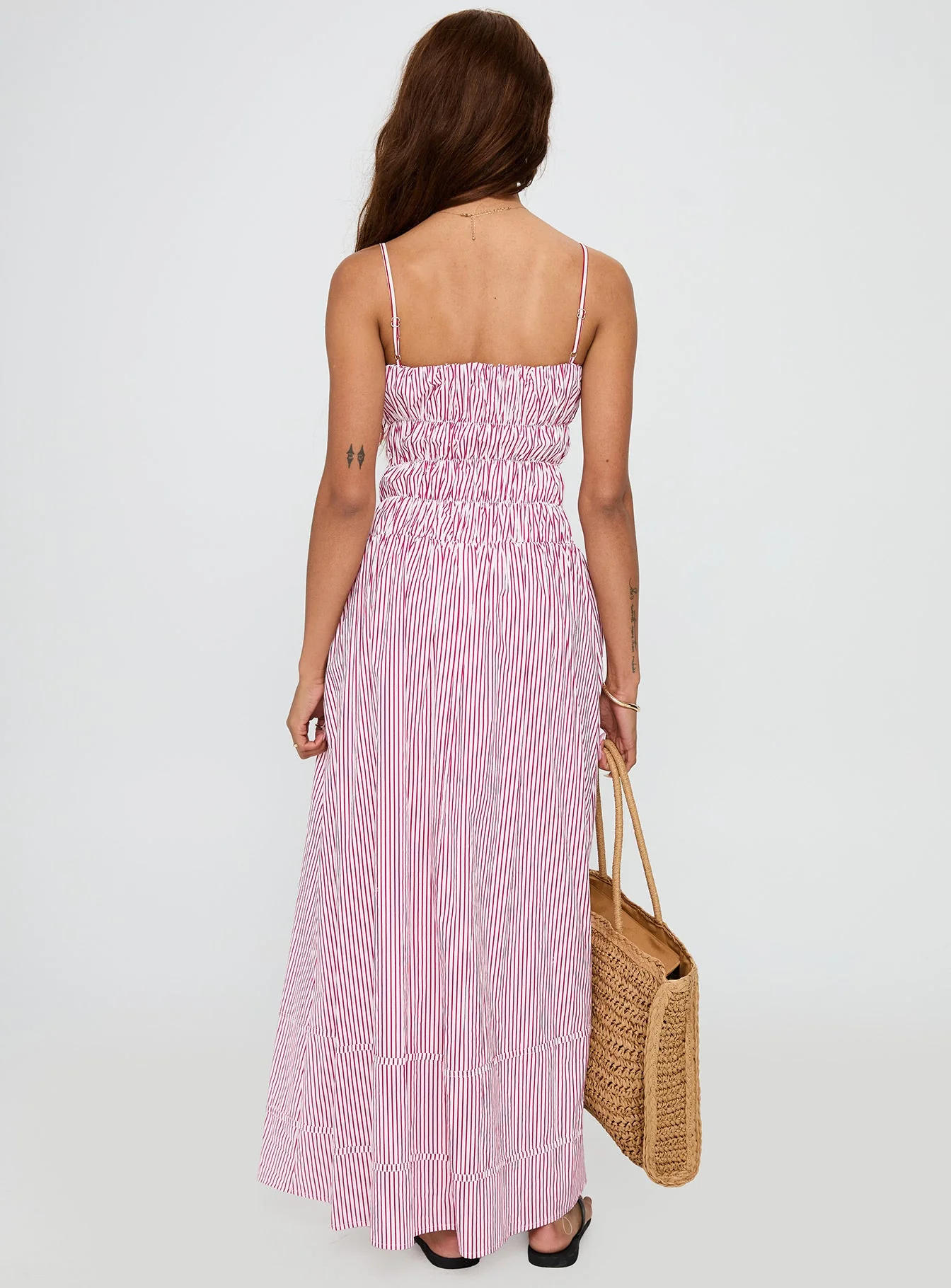Loralei Shirred Maxi Dress Red Stripe - Image 5