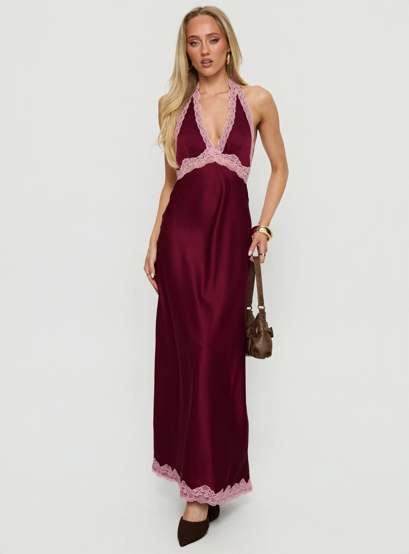 Mariela Lace Trim Maxi Dress Burgundy - Image 3