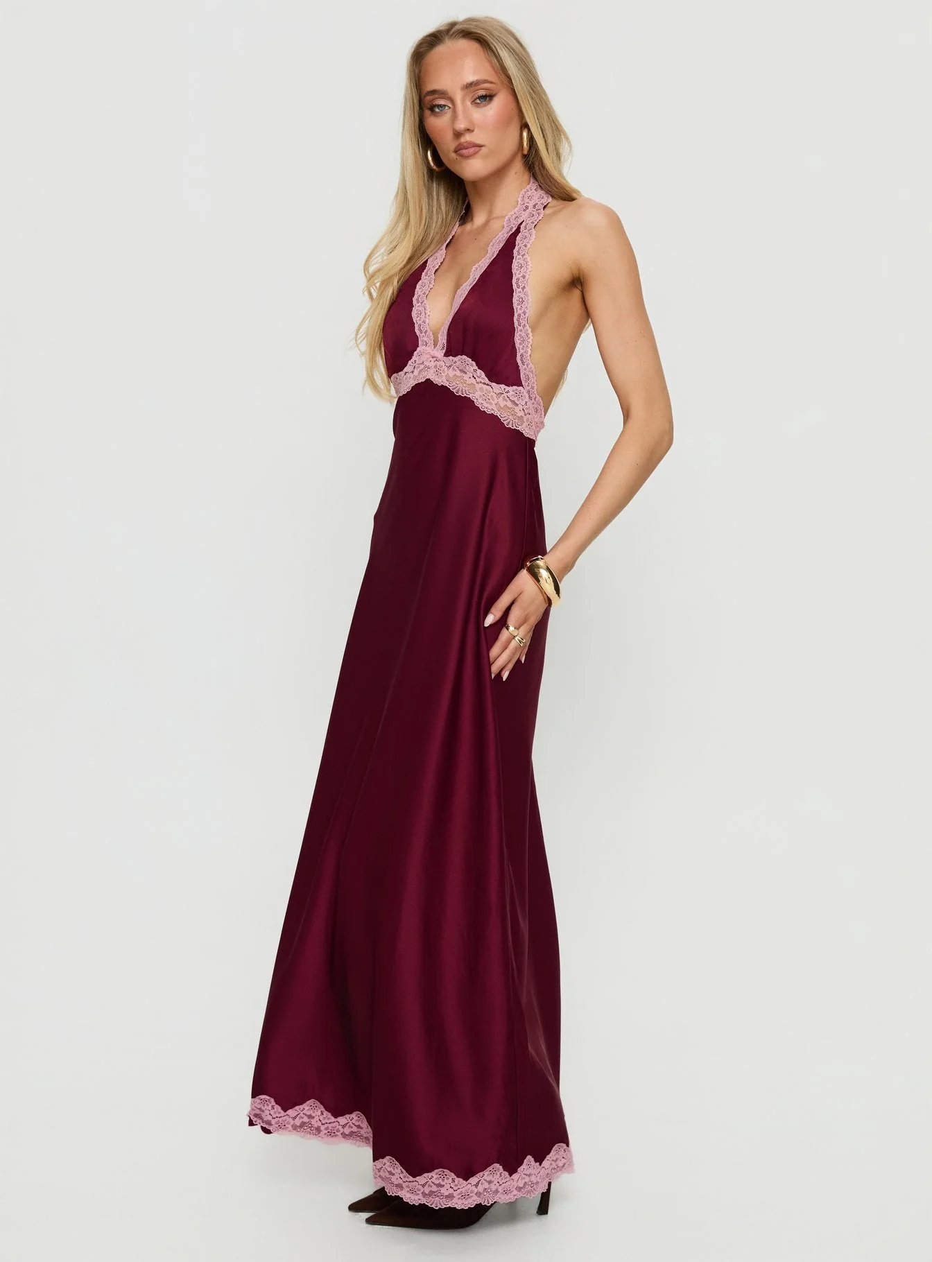 Mariela Lace Trim Maxi Dress Burgundy - Image 4
