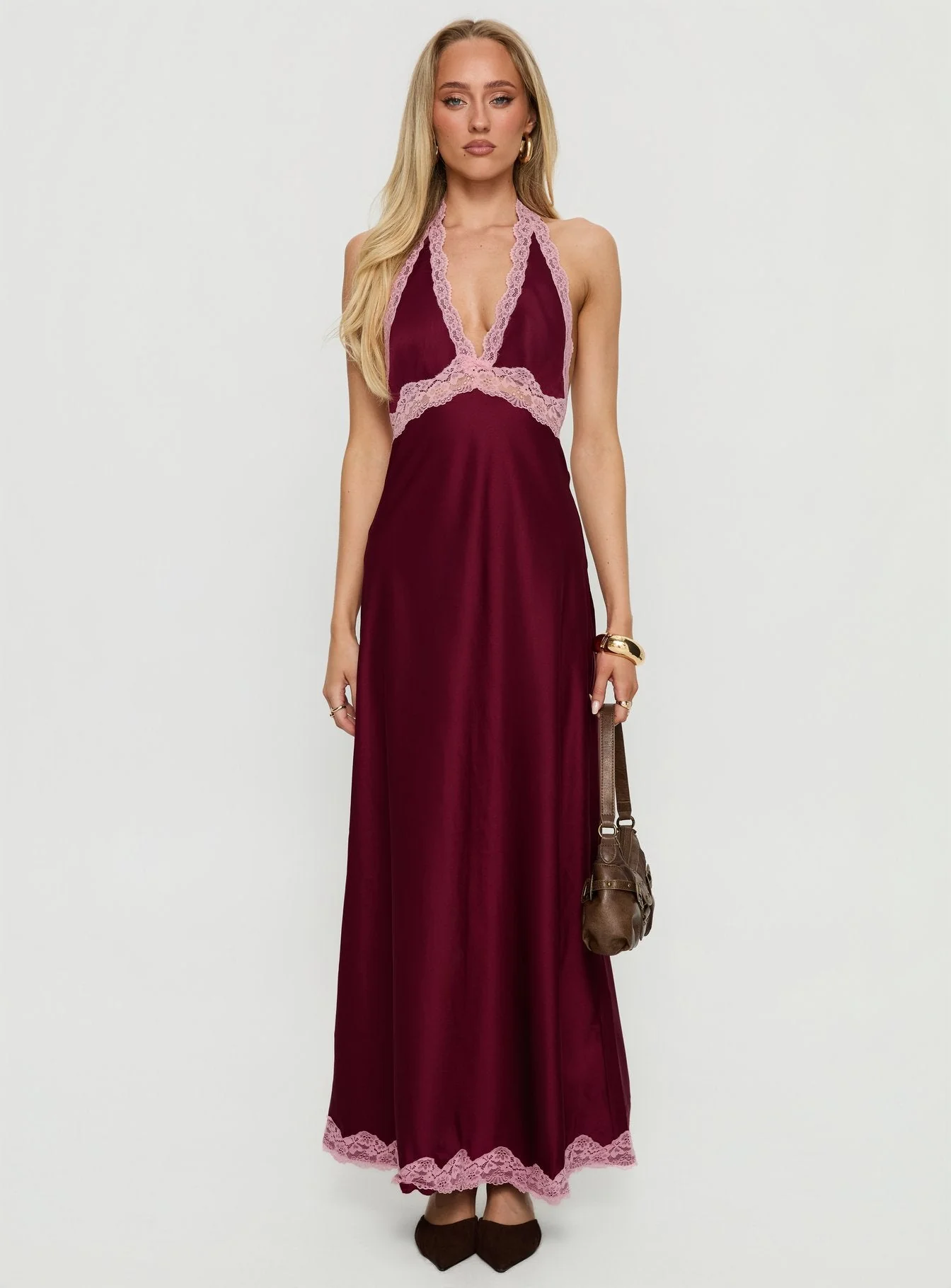 Mariela Lace Trim Maxi Dress Burgundy - Image 7