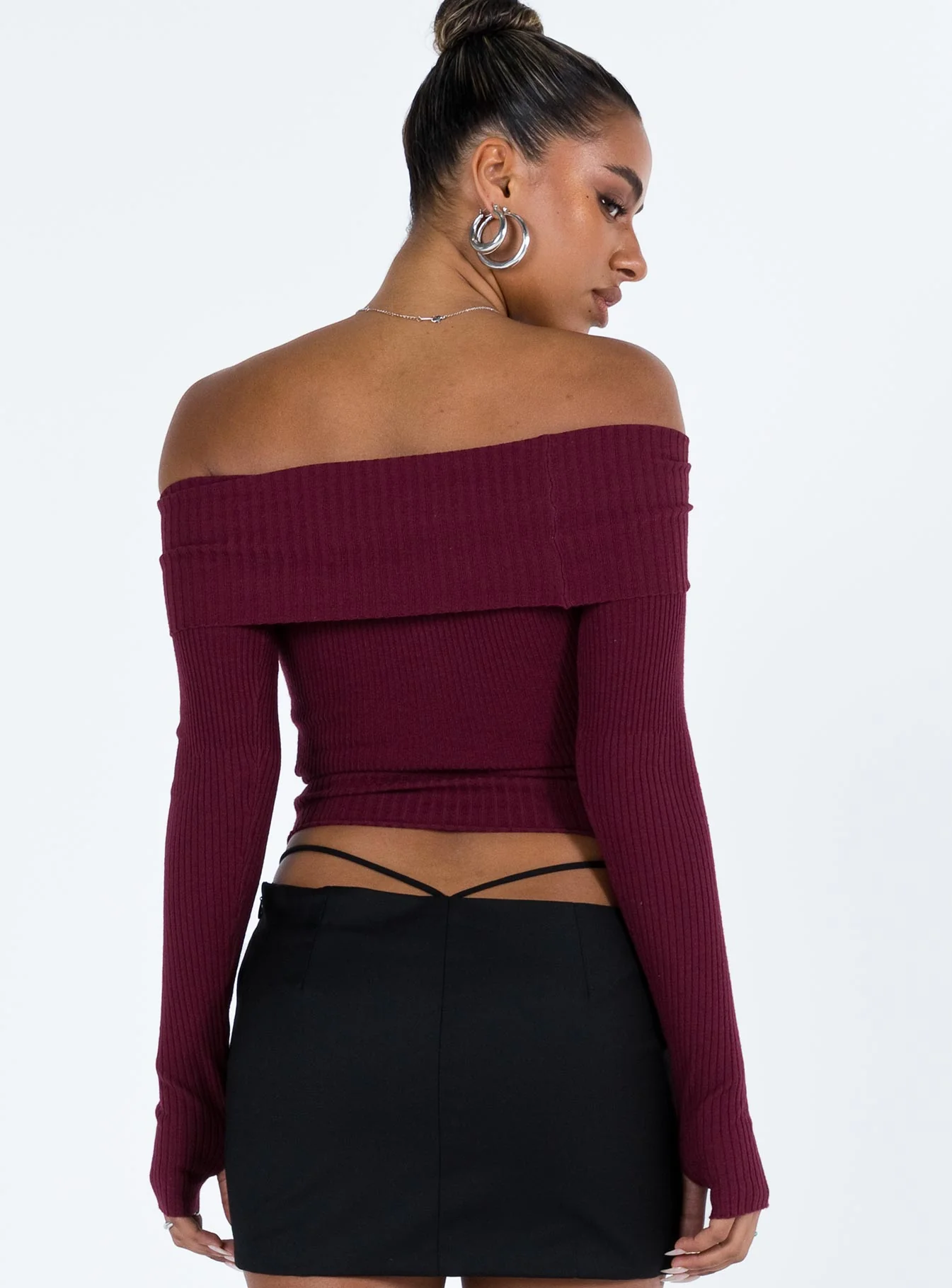 Morley Off Shoulder Sweater Burgundy - Image 5