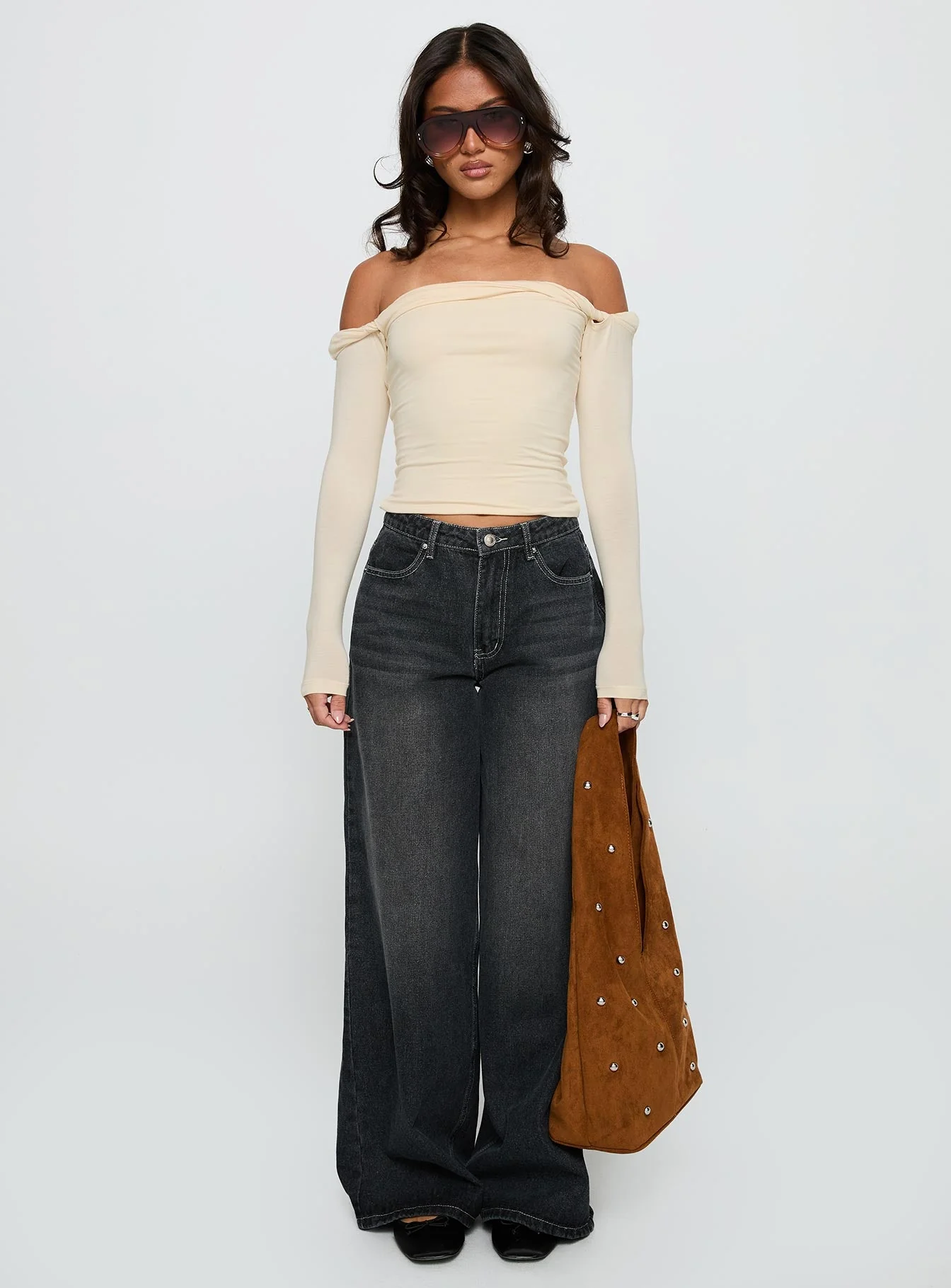 Naylor Mid Rise Wide Leg Jeans Grey Wash - Image 7