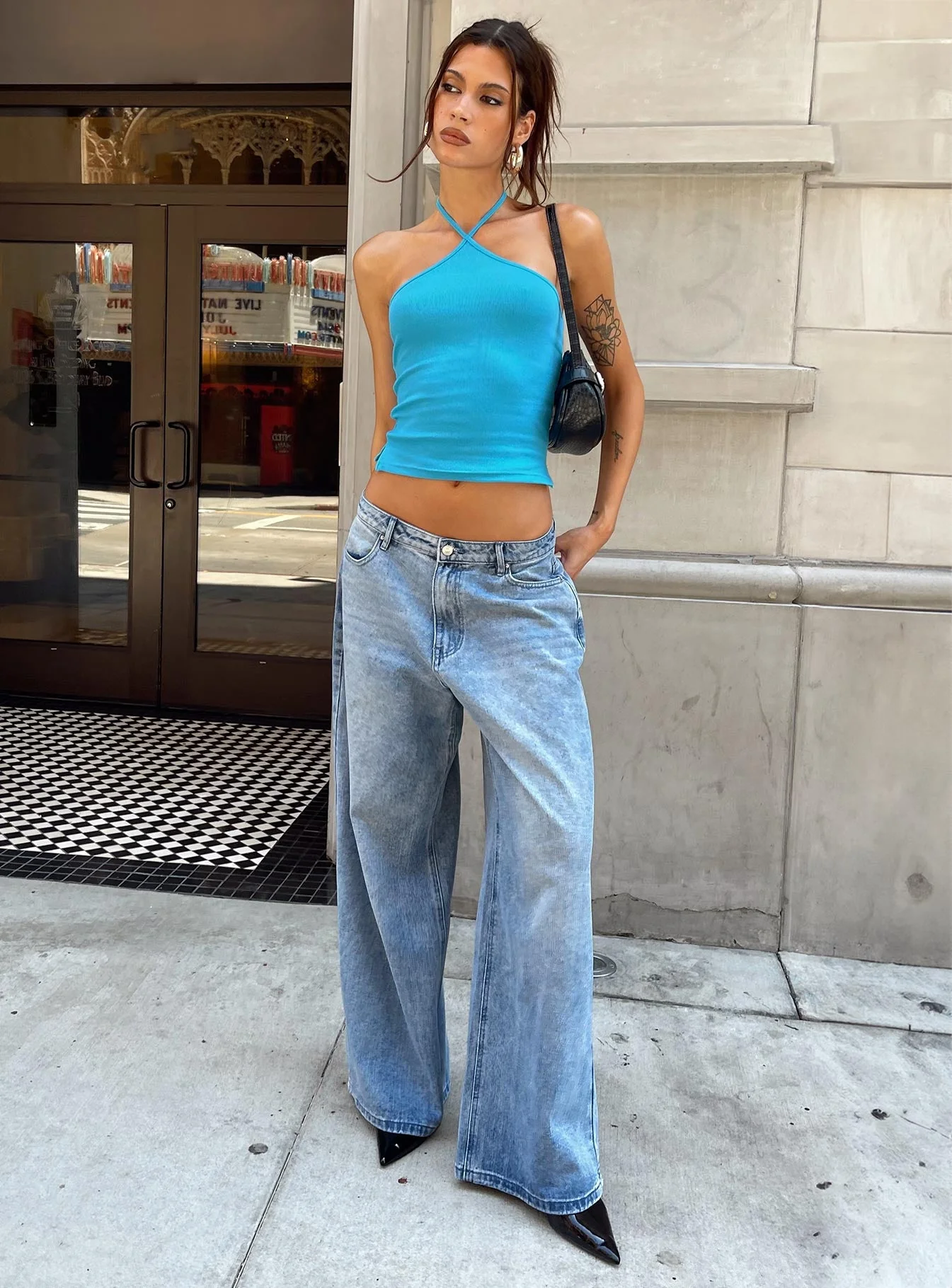 Naylor Mid Rise Wide Leg Jeans Light Blue Wash - Image 11