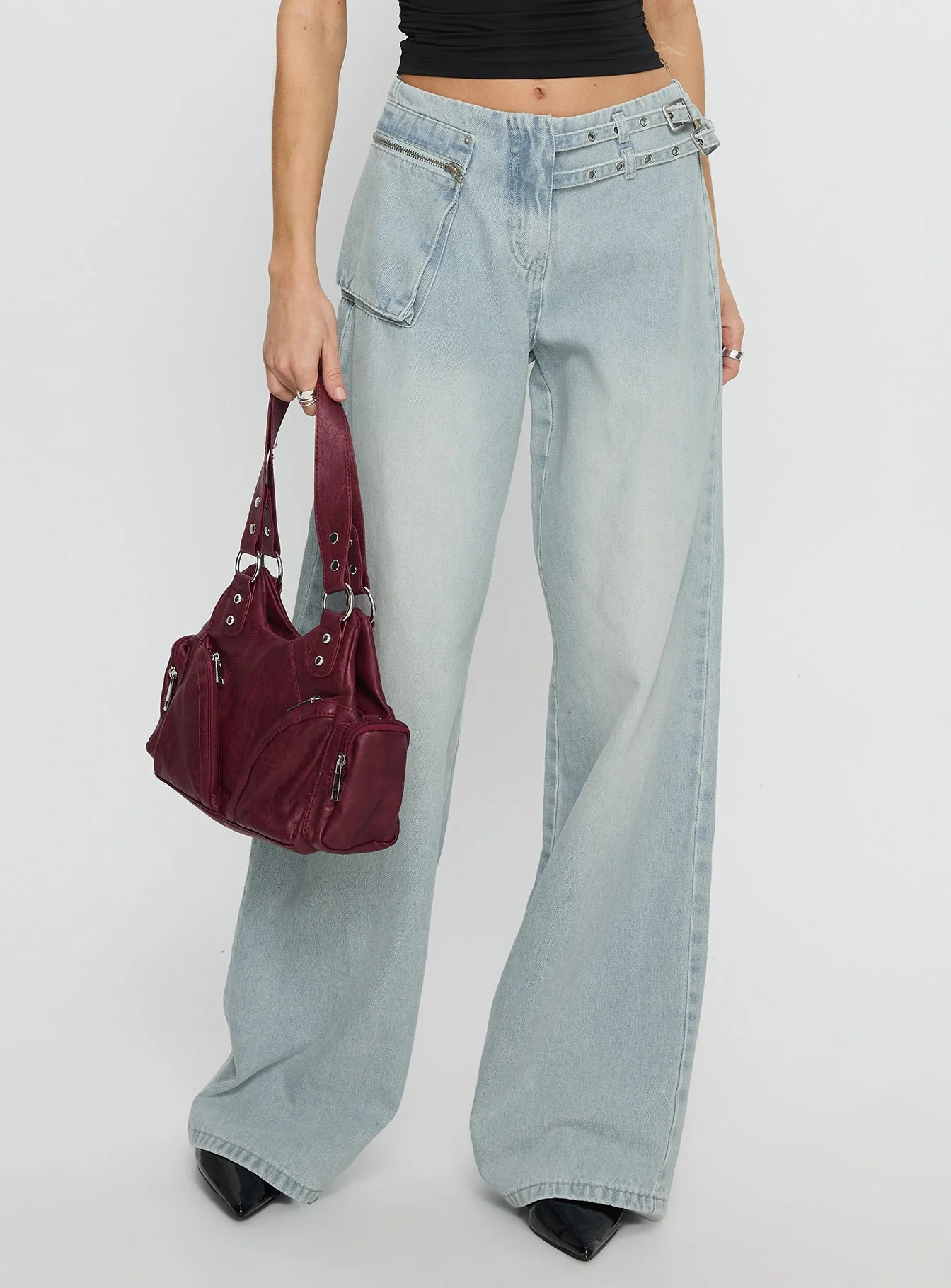 Paltrow Mid Rise Wide Leg Cargo Jeans Black - Image 11