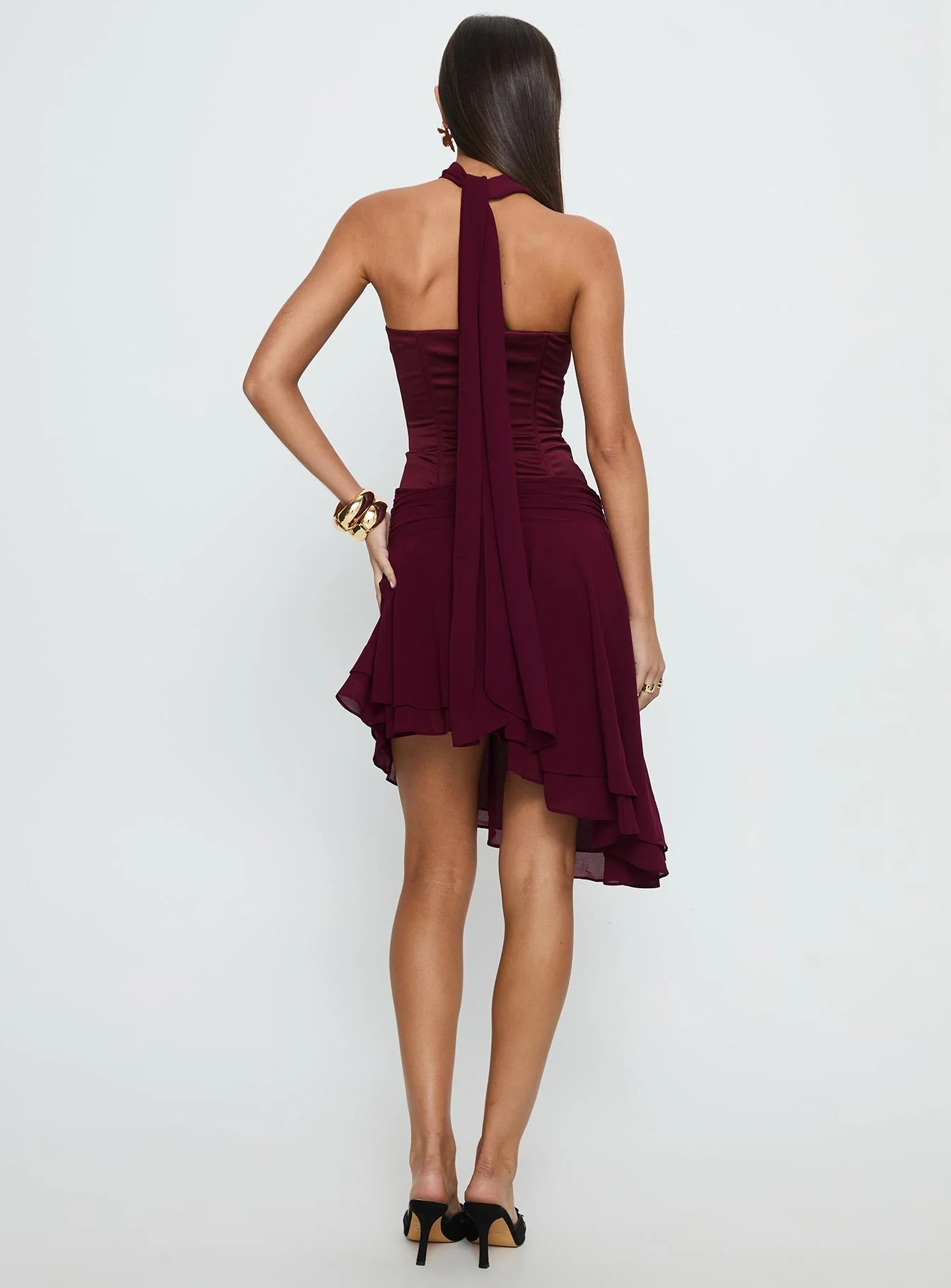 Rhythms Scarf Detail Midi Dress Wine - Image 5