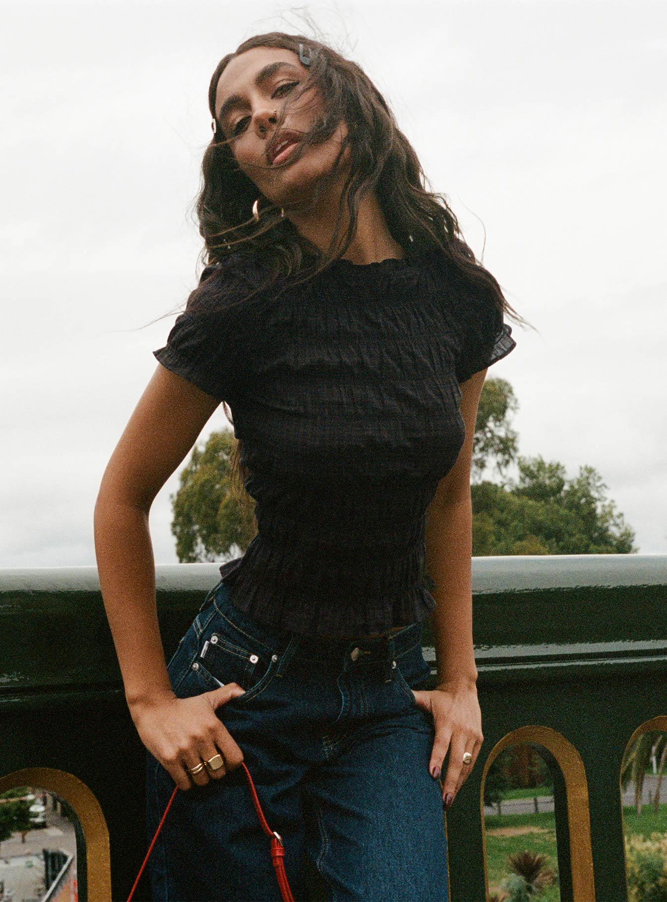 Romelle Shirred Top Black / Brown Plaid - Image 14