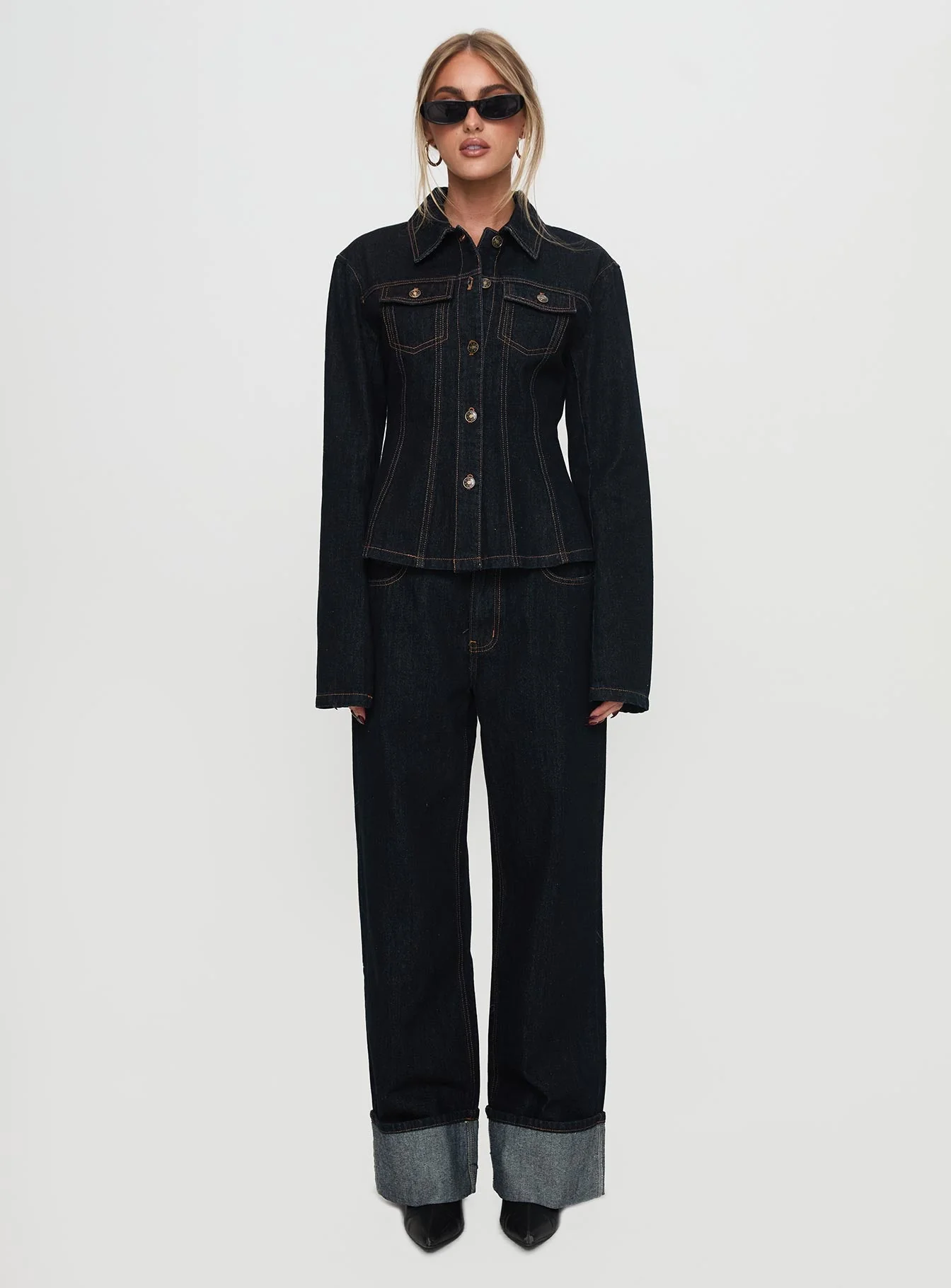 Top Model Low Rise Straight Leg Cuffed Jean Dark Denim - Image 7