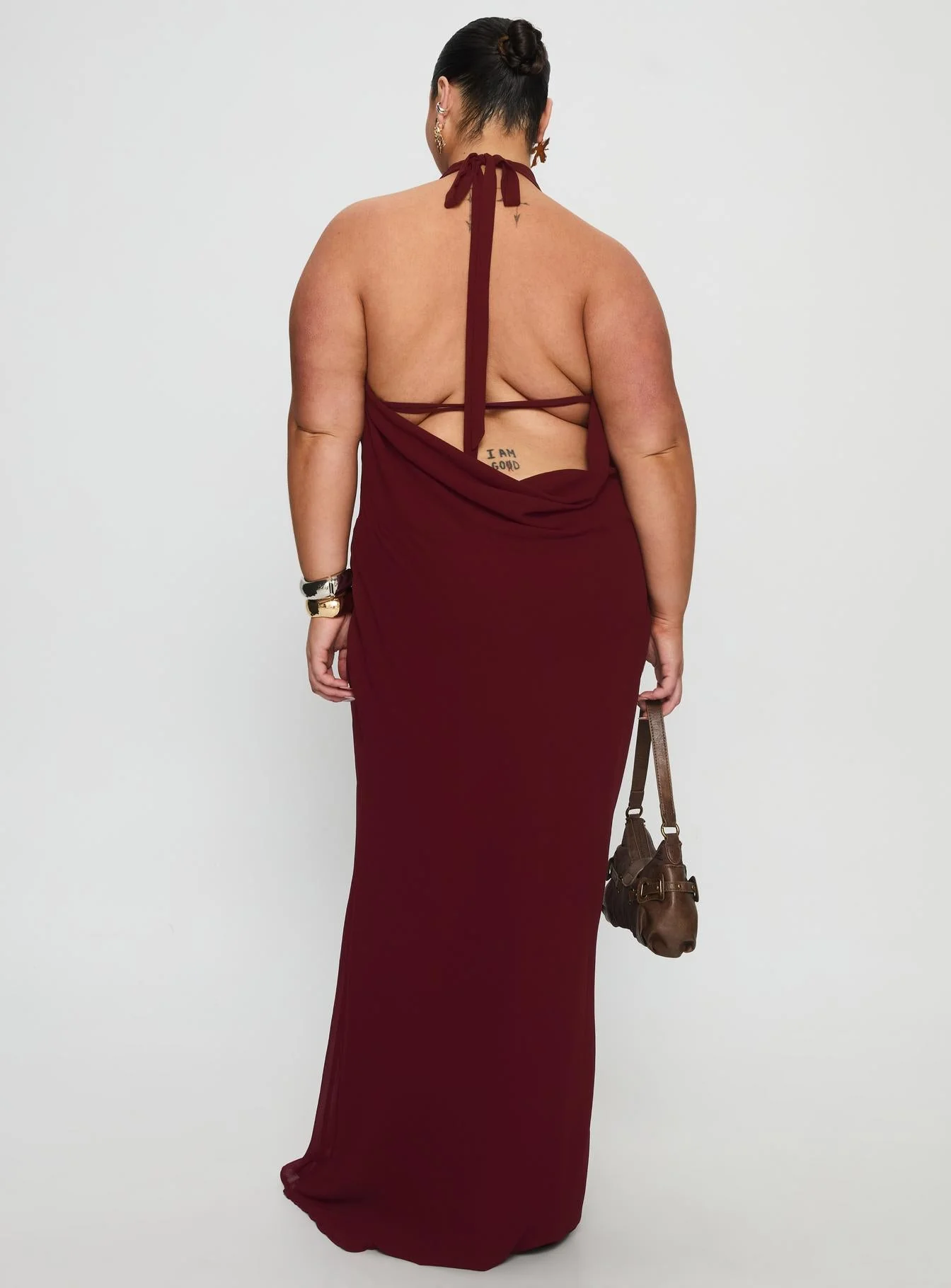 Vortexa Halter Maxi Dress Currant Curve - Image 5